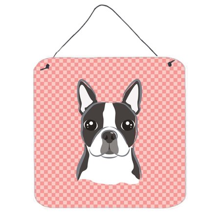 MICASA Checkerboard Pink Boston Terrier Aluminum Metal Wall Or Door Hanging Prints6 x 6 In. MI759168